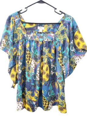 yvos Floral Peasant Boho Hippie Blouse Womens L